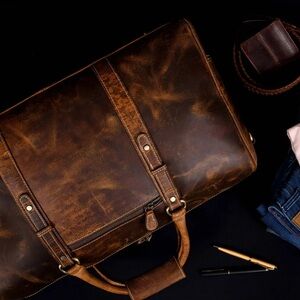 Aaron Leather Taranto Hard Wax Buffalo Leather Weekender Bag, Caramel (Open Box)